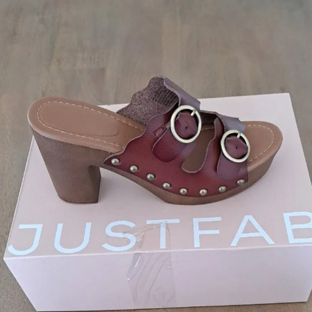 JustFab Kacie Studded Heelled Sandle - Color: Brown - Size: 8